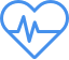 Blue heart outline with an electrocardiogram line through the center, representing heart health or medical monitoring.