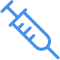 Blue syringe icon with needle angled downward and to the right on a transparent background.