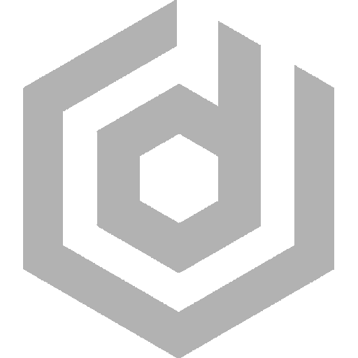 Stylized gray hexagonal logo featuring a lowercase letter d created by overlapping lines and a central hexagon.