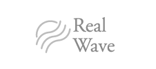 Logo: Three gray wavy lines on the left, with Real Wave in a serif font on the right.