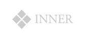Alt text (refined for WCAG accessibility): Gray geometric diamond logo to the left of the word INNER in uppercase sans-serif letters on a transparent background.