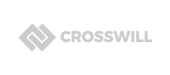 Gray Crosswill logo featuring a geometric icon on the left and the word CROSSWILL in uppercase letters on the right.